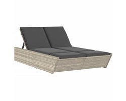 vidaXL Dubbel Ligbed - Dubbele Ligbedden - Ligbed - Tuinstoel - Ligbed 2-persoons met kussens poly rattan lichtgrijs