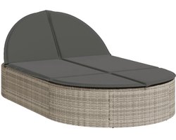 vidaXL Dubbel Ligbed - Dubbele Ligbedden - Ligbed - Tuinstoel - Ligbed 2-persoons met kussens poly rattan lichtgrijs
