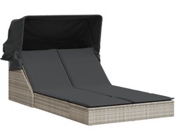 vidaXL Dubbel Ligbed - Dubbele Ligbedden - Ligbed - Tuinstoel - Ligbed 2-persoons met luifel en kussens poly rattan lichtgrijs
