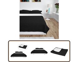 vidaXL Dubbelzijdige Bedsprei 170x210 cm Zwart/Wit Comfortabele Beddengoed - Quilts - Bedspreien - Katoenen Bedsprei - Dubbele Bedsprei