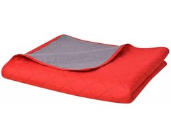 vidaXL - Dubbelzijdige - quilt - bedsprei - rood - en - grijs - 170x210 - cm