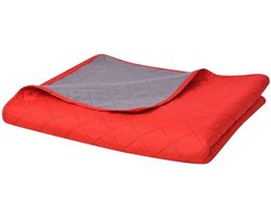 vidaXL - Dubbelzijdige - quilt - bedsprei - rood - en - grijs - 220x240 - cm