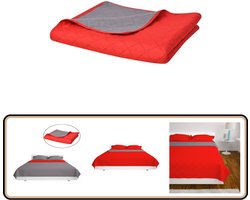 vidaXL Dubbelzijdige quilt bedsprei rood en grijs 220x240 cm - Bedsprei - Bedspreien - Beddensprei - Beddenspreien