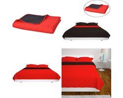 vidaXL Dubbelzijdige quilt bedsprei rood en zwart 220x240 cm - Bedsprei - Bedspreien - Beddensprei - Beddenspreien