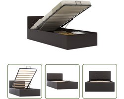 vidaXL Eenpersoonsbed - Hydraulisch Bedframe - Bedframe met opbergruimte hydraulisch kunstleer grijs 90x200 cm - Kunstlederen Bed - Bed Met Opbergruimte - Boxspring Look