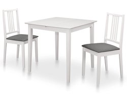 vidaXL Eethoek - 3-delig - Wit - Uitschuifbare Tafel Eetkamerset - Eettafel - Eetkamerstoel - Houten Meubilair - Witte Meubels