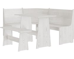 vidaXL Eethoek REINE - Grenenhout - Wit Eetkamerstoel - Hoekbank - Eettafel - Granenhouten Meubels - Houten Eetkamerset