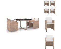 vidaXL Eethoek Voor Buiten - Eethoeken Voor Buiten - Tuintafel En Stoel - Tuintafels En Stoelen - 5-delige Tuinset met kussens poly rattan beige