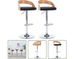 vidaXL Eetkamer Stoel - Barstoel - Barkrukken 2 st kunstleer en gebogen hout zwart - Lounge Stoel - Zwarte Barstoel - Bruine Barstoel