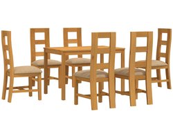 vidaXL - Eetkamerset - 7 - st - Beige - Massief - Eikenhout