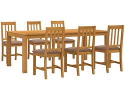 vidaXL - Eetkamerset - 7 - st - Grijs - Massief - Eikenhout