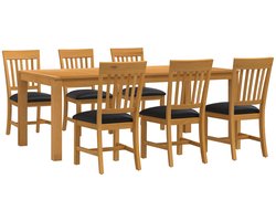 vidaXL - Eetkamerset - 7 - st - Zwart - Massief - Eikenhout
