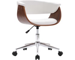 vidaXL - Eetkamerstoel - draaibaar - gebogen - hout - en - kunstleer - wit
