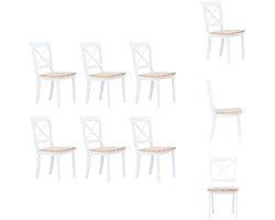 vidaXL Eetkamerstoel - Eetkamerstoelen - Dinerstoel - Dinerstoelen - Eetkamerstoelen 6 st massief rubberwood wit en naturel
