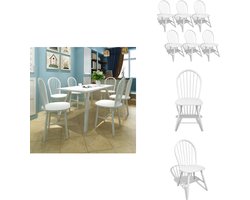 vidaXL Eetkamerstoel - Eetkamerstoelen - Houten Eetstoel - Houten Eetstoelen - Eetkamerstoelen 6 st massief rubberwood wit