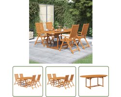 vidaXL Eetkamerstoel - Tuinbank - 5-delige Tuinset massief acaciahout - Buitentafel - Acacia Hout - Teak Tafellamp
