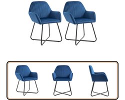 vidaXL Eetkamerstoelen 2 st fluweel blauw Eetkamerstoel - Fluweel Stoel - Blauwe Stoel - Lounge Stoel - Dining Chair