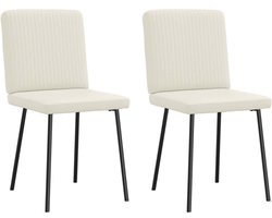 vidaXL - Eetkamerstoelen - 2 - st - fluweel - crèmekleurig