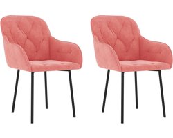 vidaXL - Eetkamerstoelen - 2 - st - fluweel - roze