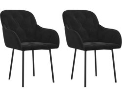 vidaXL - Eetkamerstoelen - 2 - st - fluweel - zwart