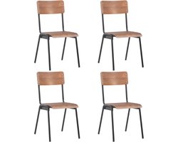 vidaXL - Eetkamerstoelen - 4 - st - massief - multiplex - staal - bruin