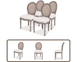 vidaXL Eetkamerstoelen 4 st stof crèmekleurig Eetkamerstoelen - Linnen Stoel - Rattan Rugleuning - Creme Kleur - Comfortabele Stoel