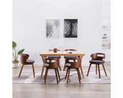 vidaXL - Eetkamerstoelen - 6 - st - gebogen - hout - en - stof - donkergrijs