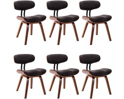 vidaXL - Eetkamerstoelen - 6 - st - gebogen - hout - en - stof - grijs