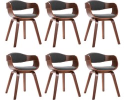 vidaXL - Eetkamerstoelen - 6 - st - gebogen - hout - en - stof - grijs