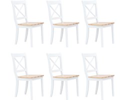 vidaXL - Eetkamerstoelen - 6 - st - massief - rubberwood - wit - en - naturel
