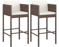 vidaXL Eetkamerstoelen - Barkrukken - Barkrukken 2 st met kussens poly rattan bruin - Outdoor Furniture - Patio Furniture - Balkon Meubilair