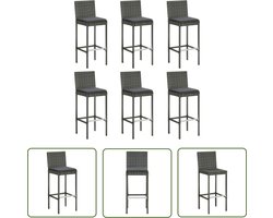 vidaXL Eetkamerstoelen - Barstoelen - Barkrukken 6 st met kussens poly rattan grijs - Outdoor Stoelen - Tuinmeubilair - Lounge Meubels