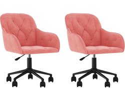 vidaXL - Eetkamerstoelen - draaibaar - 2 - st - fluweel - roze
