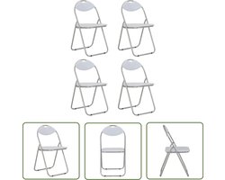 vidaXL Eetkamerstoelen - Inklapbare Stoelen - Eetkamerstoelen inklapbaar 4 st kunstleer wit - Kunstleder Stoelen - Witte Stoelen - Staal Frame Stoelen