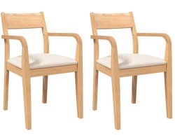 vidaXL - Eetkamerstoelen - met - kussens - 2 - st - massief - hout - naturel - rubber