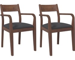 vidaXL - Eetkamerstoelen - met - kussens - 2 - st - massief - hout - rubber - bruin