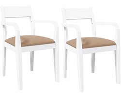 vidaXL - Eetkamerstoelen - met - kussens - 2 - st - massief - hout - rubber - wit