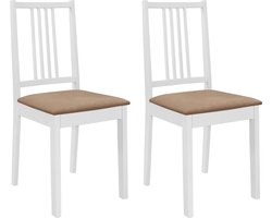 vidaXL - Eetkamerstoelen - met - kussens - 2 - st - massief - hout - wit