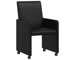 vidaXL - Eetkamerstoelen - met - wielen - 2 - pcs - Zwart - 57 - x - 66 - x - 94 - cm