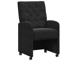 vidaXL - Eetkamerstoelen - met - wielen - 2 - st - Fluweel - Zwart - 58 - x - 67 - x - 97 - cm
