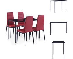 vidaXL Eetkamertafel En Eetkamerstoel - Eetkamertafels En Eetkamerstoelen - Eetkamer Set - Eetkamer Sets - 5-delige Eethoek wijnrood