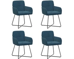 vidaXL - Eetstoelen - 4 - st - fluweel - Blauw - 59 - x - 56,5 - x - 86 - cm