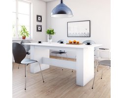 vidaXL - Eettafel - 180x90x76 - cm - bewerkt - hout - wit