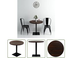vidaXL Eettafel - Bistrotafel - Bistrotafel rond 80x75 cm MDF en staal donker essenkleur - Cafetafel - Donkerhouten Meubilair - Houten Tafels