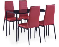 vidaXL Eettafel - Eetkamerset - 5-delige Eethoek wijnrood - Eetkamerstoelen - Wijnrood - Rood