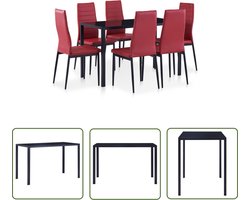 vidaXL Eettafel - Eetkamerset - 7-delige Eethoek wijnrood - Eetkamerstoel - Salon Meubilair - Rood Meubilair
