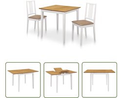 vidaXL Eettafel - Eetkamerstoel - 3-delige Eethoek MDF wit - Houten Meubels - Rubber Wood - Witte Meubels