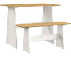 vidaXL - Eettafel - met - bankje - REINE - massief - grenenhout - honingbruin - en - wit