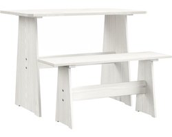 vidaXL - Eettafel - met - bankje - REINE - massief - grenenhout - wit