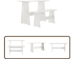 vidaXL Eettafel met Bankje - REINE - Wit - Grenenhout Houten Eettafel - Eettafel Met Bankje - Grenenhout Eettafel - Witte Eettafel - Moderne Eettafel